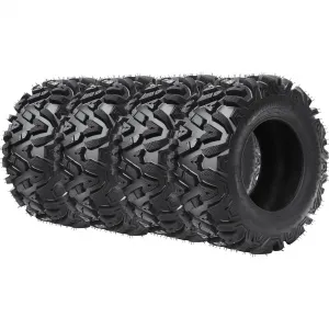 Set Of 4 ATV UTV All-Terrain Tires 24x8x12 6PR & 24x9x11 6PR Radial Construction Non-Directional Tread For 11-12 In Rims Black