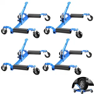 Car Dolly Set of 4 Universal Wheels Hydraulic Tire Jack Ratcheting Foot Pedal Lift 1500 LBS Black