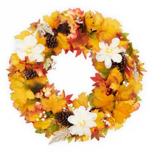 4Pack 24" Fall Wreath - Artificial Maple Leaves & Berries - Durable Handmade PVC - Harvest Festival & Thanksgiving Decor - Front Door Indoor Outdoor