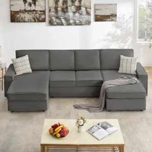 127" Modern Kids U-Shaped Modular Sectional Sofa with Removable Washable Covers, Gray
