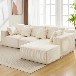 108" Modular Sectional Sofa Cloud-Like L-Shaped Couch with Chaise Lounge Convertible Compression Sleeper No Assembly Required Corduroy Fabric for Living Room Bedroom Apartment