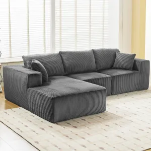 108" Modular Sectional Sofa Cloud-Like L-Shaped Couch with Chaise Lounge Convertible Compression Sleeper No Assembly Required Corduroy Fabric for Living Room Bedroom Apartment