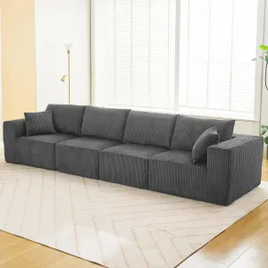 137" Modular Sectional Sofa Cloud-Like Linear Four-Seater Couch with Chaise Lounge Convertible Compression Sleeper No Assembly Required Corduroy Fabric for Living Room Bedroom Apartment