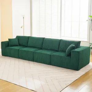 137" Modular Sectional Sofa Cloud-Like Linear Four-Seater Couch with Chaise Lounge Convertible Compression Sleeper No Assembly Required Corduroy Fabric for Living Room Bedroom Apartment