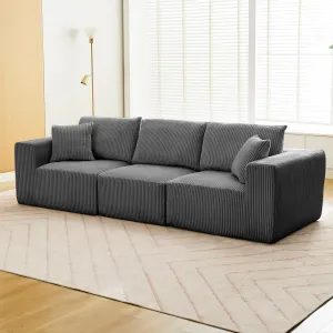 108" Modular Sectional Sofa Cloud-Like Linear Three-Seater Couch with Chaise Lounge Convertible Compression Sleeper No Assembly Required Corduroy Fabric for Living Room Bedroom Apartment