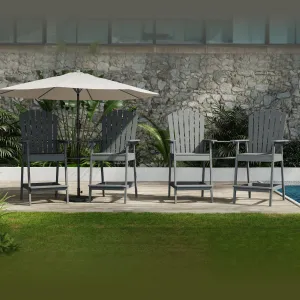 Outdoor Bar Height Adirondack Chairs with Connecting Tray & Umbrella Hole, Solid Wood, Ergonomic Comfort & Integrated Footrest, Set of 4, Dark Grey, Patio Deck