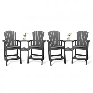 Outdoor Recycled Poly Adirondack Barstools with Connecting Tray, High Back, Weather Resistant, Built-in Footrest, Set of 2, Patio & Deck