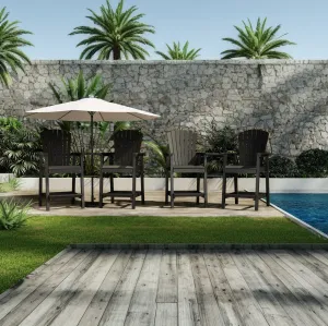 Outdoor Bar Height Adirondack Chairs with Connecting Tray, Weather Resistant Solid Wood, Ergonomic Comfort, Footrest, Set of 4 for Decks & Patios