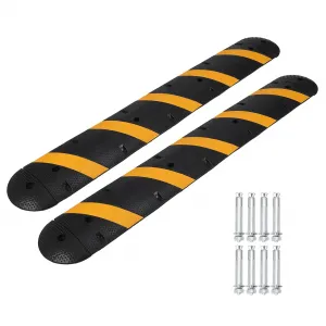 2Pack Rubber Speed Bumps with Dual Cable Channels, Heavy Duty 25,000 Lbs Capacity, Non-Slip, High Visibility Black Yellow, Modular, for Asphalt Concrete Gravel Roads