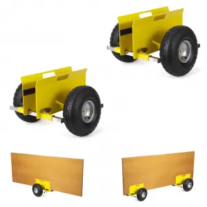Heavy Duty Adjustable Panel Dolly - 600 lbs Capacity Slab Mover with 10" Inflatable Rubber Tires - All-Terrain Hand Truck for Drywall, Doors, Plywood, and Sheet Transport - 2PCS Yellow