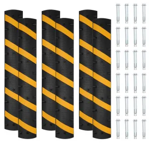 6 Pack 6FT Rubber Speed Bumps for Roads & Driveways - Heavy-Duty, Dual Channel Cable Protection, Non-Slip Surface, Modular Design, Black Yellow, Asphalt Gravel, Parking Lots
