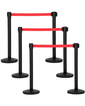 Crowd Control Stanchion Set 6 Pack with Retractable Belt, Heavy Duty Steel, Commercial Events, 6.6 ft Red Belt