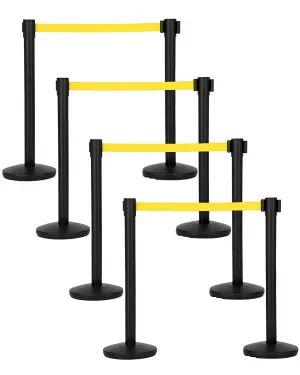 Crowd Control Stanchion Set 8 Pack With Retractable Belt, Heavy Duty Steel, Commercial Use, 6.6 ft Yellow Belt