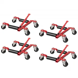 4-Pack Heavy Duty Hydraulic Car Wheel Dolly - 1500 Lbs Capacity, Foot Pedal, Red for Auto Repair & Vehicle Moving