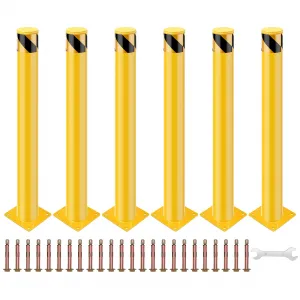 Safety Bollard Post Steel Traffic Parking Barrier Bollards Yellow 42Hx4.5D 4 Pack