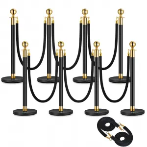 8Pack Stanchions and 5FT Black Ropes, Crowd Control Barrier, Black Stanchions Queue Barrier Line Divider with Fillable Plastic Base for Theaters Clubs Hotels Museums Exhibition