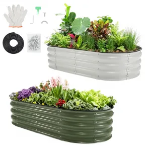 Durable Galvanized Metal Raised Garden Bed, Oval Planter Box with Open Base for Vegetables, Flowers, Herbs & Fruits, 4x2x1 Ft, Outdoor Gardening - White and Green, Color: White & Green