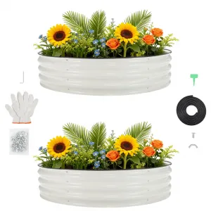 Durable Galvanized Metal Raised Garden Bed – 4x4x1Ft Oval Planter Box with Open Bottom for Vegetables, Flowers, Herbs & Fruits – Outdoor Growing Container – Color: White