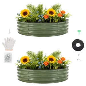 Durable Galvanized Metal Raised Garden Bed Kit - 4x4x1Ft Oval Planter Box with Open Base for Vegetables, Flowers, Herbs & Fruits - Outdoor Planting - Green Color