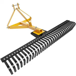Landscape Rake for Tractor 60" Wide Coverage Hard Stainless Steel Tines 3-Point Hitch Easy Install Lawn and Garden，Rake Gravel Driveway