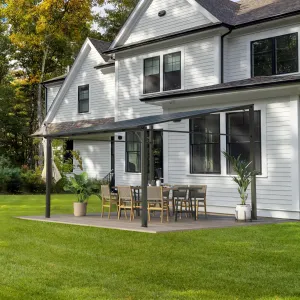 10'x12' Lean-To Hardtop Gazebo - Aluminum Frame Wall Pergola for Patio & Lawn, Space-Saving Outdoor Shelter Grey