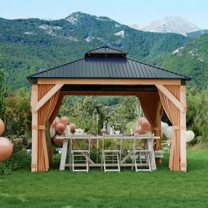10x10 FT Wooden Double Roof Gazebo Outdoor Canopy Shelter with 4-Post Design for Patio, Backyard, Garden & Wedding Parties