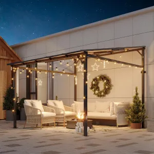 10' x 10' Outdoor Gazebo Pergola with Hardtop Panels & Metal Frame, Sloped Roof, Wall Mounted, Stable Design for Patio & Backyard