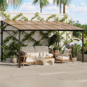 10'x20' Wall Mounted Gazebo Lean-to Pergola with Full Metal Roof & Aluminum Frame, Drainage System, Weatherproof Design for Patio Deck Backyard