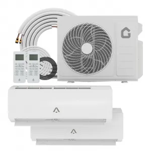 20000 BTU OTD Dual Zone WIFI Mini Split AC Heating System, 20 SEER2, 2 Zone 9000+9000 BTU, Ductless, Pre-Charged Condenser, Heat Pump, 25Ft Copper Line, 208-230V