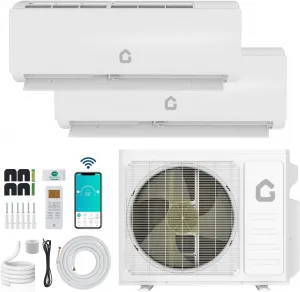 20000 BTU OTD Dual Zone WIFI Mini Split AC Heating System, 20 SEER2, 2 Zone 12000+12000 BTU, Ductless, Pre-Charged Condenser, Heat Pump, 25Ft Copper Line, 208-230V
