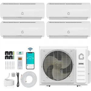 35K BTU 4 Zone Mini Split AC Heating System, 19 SEER2, Quad Zone Ductless, 208-230V, Pre-Charged Condenser, Multi-Room Cooling & Heating, Black