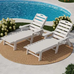 Patio Chaise Lounge HDPE Oversize 5-Position Adjustable Backrest Resin Durable Cup Holder Outdoor Poolside