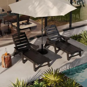 Outdoor HDPE Chaise Lounge with 5-Position Adjustable Backrest, Oversize Design, Durable HDPE Material, Cup Holder, 450 lbs Capacity, Poolside Relaxation