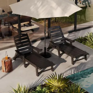 Outdoor HDPE Chaise Lounge with Rolling Wheels, 5-Position Adjustable Backrest, Oversized Comfort, Durable HDPE, Cup Holder, 450 lbs Capacity, Poolside Patio