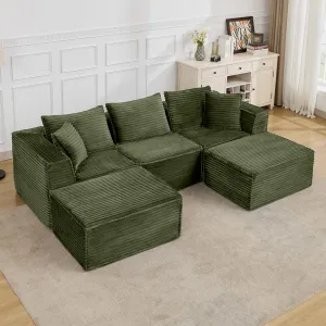 107" Modular Sectional Sofa, Modern Cloud Sectional Couch with Deep Seat, U-Shape Boneless Couch with Chaise for Living Room Apartments, No Assembly Required (3 Seater + 2 Ottoman), Green