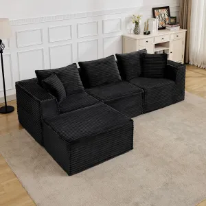 107" Modular Sectional Sofa with Deep Seat, Modern L-Shape Boneless Couch with Chaise, Soft Corduroy Fabric, for Living Room Apartments Bedroom, No Assembly Required, Black