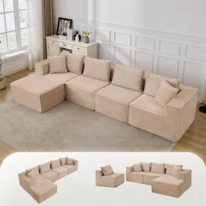 137" Modular Sectional Sofa, Modern Cloud Sectional Couch with Deep Seat, L-Shape Boneless Couch with Chaise for Living Room Apartments, No Assembly Required (4 Seater + 1 Ottoman), Beige