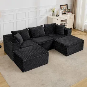 107" Modular Sectional Sofa, Modern Cloud Sectional Couch with Deep Seat, U-Shape Boneless Couch with Chaise for Living Room Apartments, No Assembly Required (3 Seater + 2 Ottoman), Black