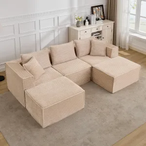 107" Modular Sectional Sofa, Modern Cloud Sectional Couch with Deep Seat, U-Shape Boneless Couch with Chaise for Living Room Apartments, No Assembly Required (3 Seater + 2 Ottoman), Beige