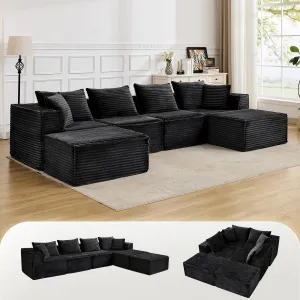 137" Modular Sectional Sofa, Modern Cloud Sectional Couch with Deep Seat, L-Shape Boneless Couch with Chaise for Living Room Apartments, No Assembly Required (4 Seater + 2 Ottoman), Black