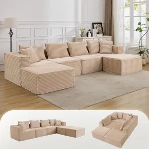 137" Modular Sectional Sofa, Modern Cloud Sectional Couch with Deep Seat, L-Shape Boneless Couch with Chaise for Living Room Apartments, No Assembly Required (4 Seater + 2 Ottoman), Beige