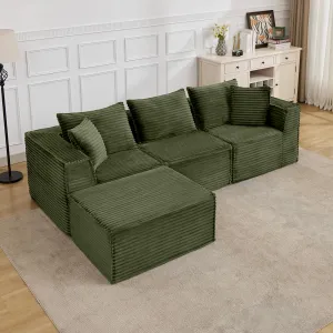 107" Modular Sectional Sofa with Deep Seat, Modern L-Shape Boneless Couch with Chaise, Soft Corduroy Fabric, for Living Room Apartments Bedroom, No Assembly Required, Green