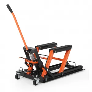 Hydraulic Motorcycle Lift Jack - 1500 lbs Capacity ATV Scissor Jack with 4.7"-14.57" Height Adjustment, Non-Slip Platform for Motorcycles, ATVs, and UTVs, Black Orange