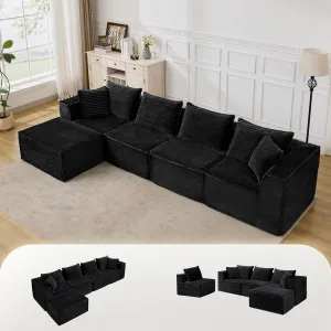 137" Modular Sectional Sofa, Modern Cloud Sectional Couch with Deep Seat, L-Shape Boneless Couch with Chaise for Living Room Apartments, No Assembly Required (4 Seater + 1 Ottoman), Black