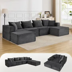 137" Modular Sectional Sofa, Modern Cloud Sectional Couch with Deep Seat, L-Shape Boneless Couch with Chaise for Living Room Apartments, No Assembly Required (4 Seater + 2 Ottoman), Grey