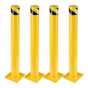 4 Pack Yellow Safety Bollards - 48" Height x 4.5" Diameter Steel Traffic Posts with Anchor Bolts for Driveway Parking Lot Traffic Control