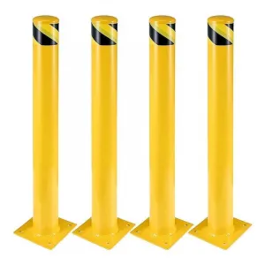 Safety Bollard 42 Inch Yellow Steel Post With 16 Anchor Bolts For Traffic Control Driveway Barrier Parking Pole