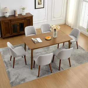 Set of 6 Mid-Century Modern Fabric Upholstered Dining Chairs with Padded and Solid Wood Legs, Grey