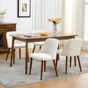 Set of 4 Mid-Century Modern Fabric Upholstered Dining Chairs with Padded and Solid Wood Legs, Beige