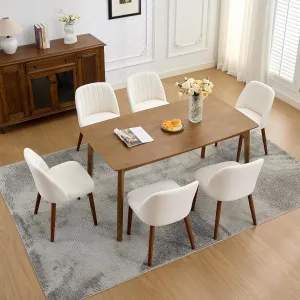Set of 6 Mid-Century Modern Fabric Upholstered Dining Chairs with Padded and Solid Wood Legs, Beige